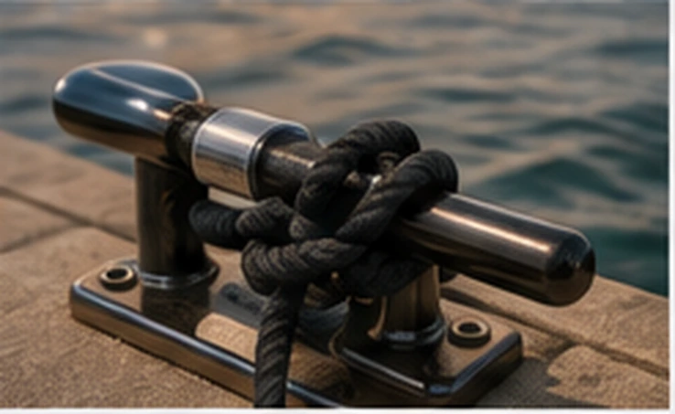Taquet en inox et cordage marine sur le pont d'un bateau